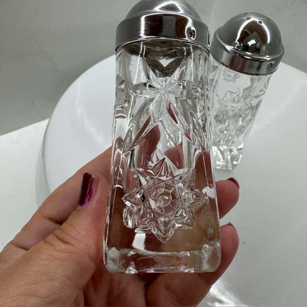 Crystal Salt and Pepper Shakers with Silver Tops